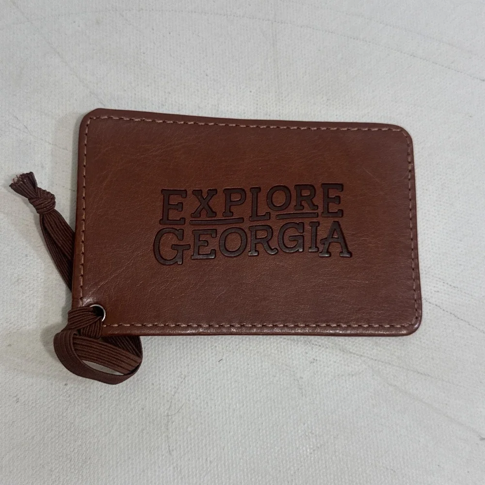 Explore Georgia Travel Accessory Brown Leather Customizable Luggage Tag NWOT